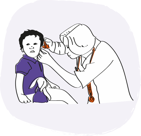Doctor performing ear examination on a kid