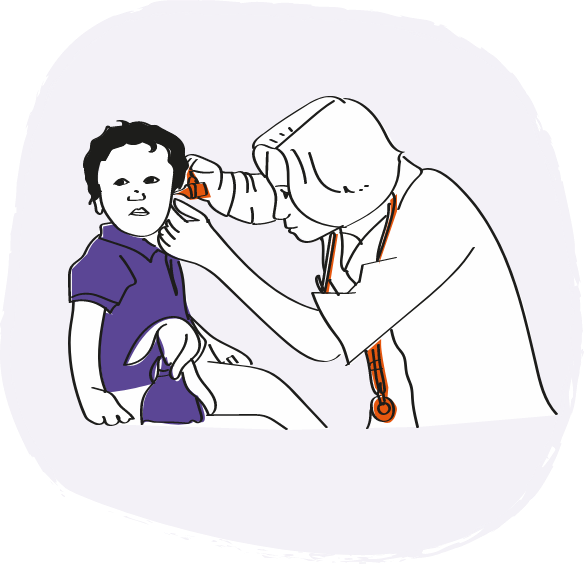 Doctor performing a check up on a young Hunter syndrome patient