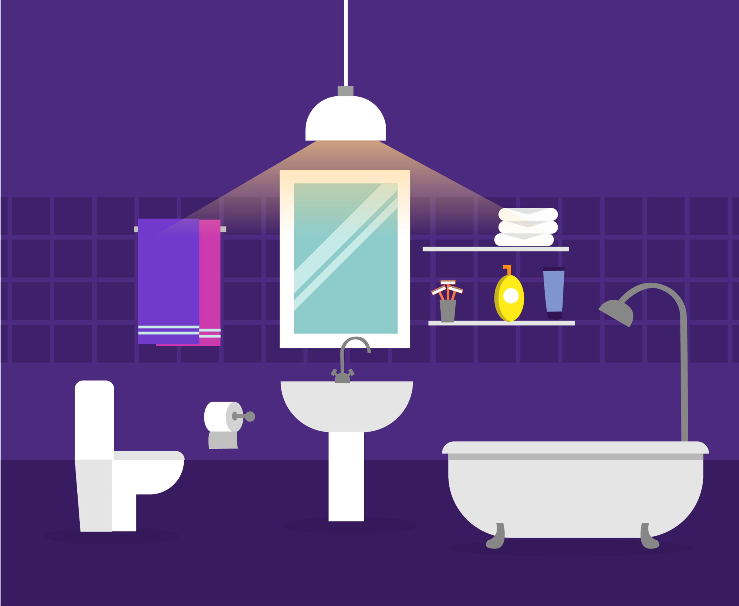 Bathroom scene highlighted within home.