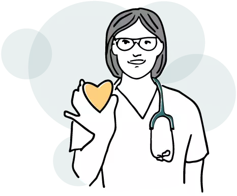 Hunter syndrome specialist information female doctor cartoon holding yellow heart