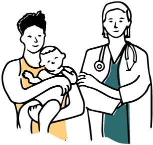 Hunter syndrome cartoon parent carrying child with doctor
